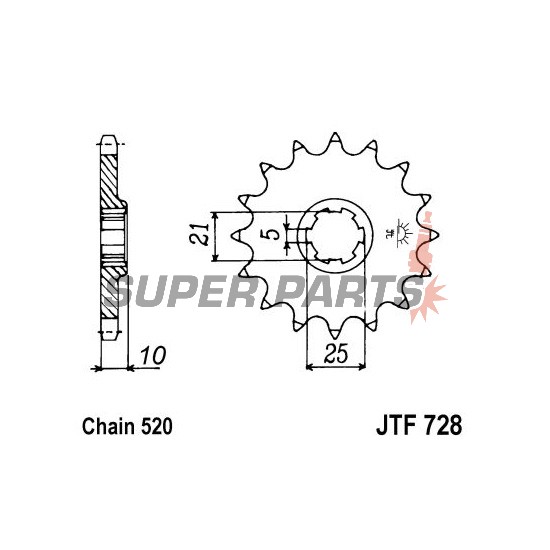 Μπροστινό γρανάζι -JT- JTF728,15, 15 δόντια, Cagiva Canyon 600 1996-1997, River 600 1995-1999, T4E 350 1987-1991, T4E 500 1987-1990, T4R 350 1987-1991, T4R 500 1987-1990, W12 350 1993-1996, W16 600 1994-1997