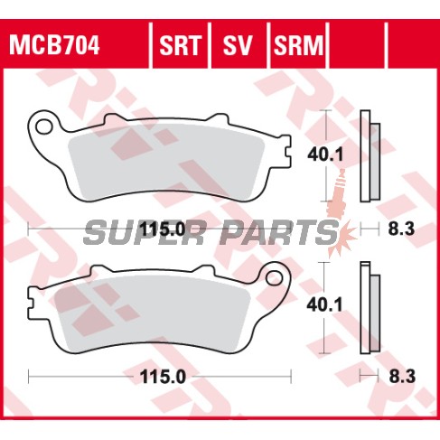 Τακάκια φρένων -TRW- MCB704SRM, sintered, Aprilia Leonardo, Honda Blackbird/Silver Wing/Gold Wing/Deauville/VFR/Varadero/VTX, Kawasaki Vulcan 650, Malaguti Ciak, Peugeot Looxor (1985-2020)