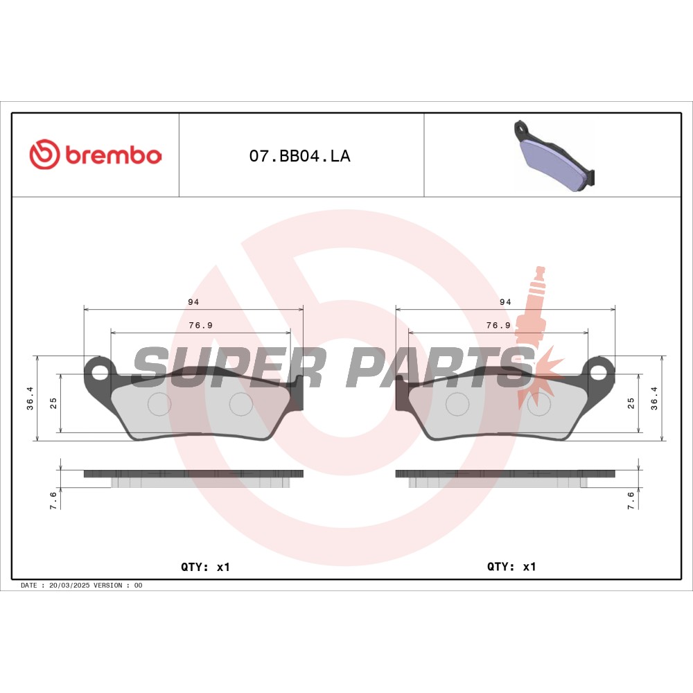 Τακάκια φρένων -BREMBO- 07BB04LA, Aprilia 125-1000cc MX/Pegaso/RST, Cagiva 750-1000cc Elefant, Ducati 620-1100cc Monster/Multistrada, Gas Gas 125-300cc EC/Enducross, Husaberg 350-650cc FE/FC, Husqvarna 125-610cc CR/TC/TE/WR, KTM 125-640cc SX/EXC/Duke, Yam