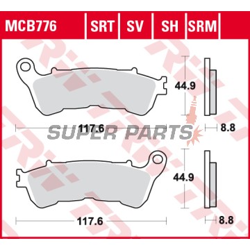 Τακάκια φρένων -TRW- MCB776SRM, sintered, Harley-Davidson XL883-1200 Sportster + Honda CB-CBF-CBR/FES-FJS-NSS Forza/NC-NT-SH-ST/VFR-VT-XL + Suzuki Burgman/Sixteen/Boulevard-Intruder 1800 (2004-2018)