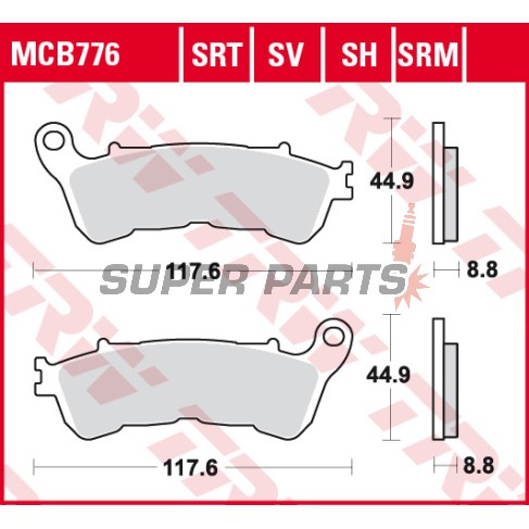 Τακάκια φρένων -TRW- MCB776SH, Harley-Davidson XL883-1200 Sportster + Honda CB-CBF-CBR/FES-FJS-NSS Forza/NC-NT-SH-ST/VFR-VT-XL + Suzuki Burgman/Sixteen/Boulevard-Intruder 1800 (2004-2018)