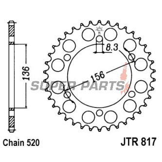 Πίσω γρανάζι -JT- JTR817,46, 46 δόντια, ατσάλινο, Derbi Mulhacen 659 2006-2008, Suzuki RGV 250 1989-1990