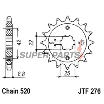 Μπροστινό γρανάζι -JT- JTF276,16, 16 δόντια, Honda CB 250 1982, CB 400 1981-1983, CM 250 1982-1984, CM 400 1980-1983