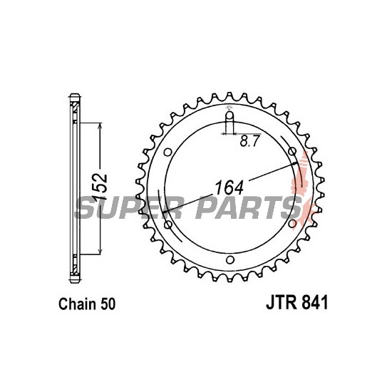 Πίσω γρανάζι -JT- JTR841,42, 42 δόντια, ατσάλινο, Yamaha SR 500 1978-1991