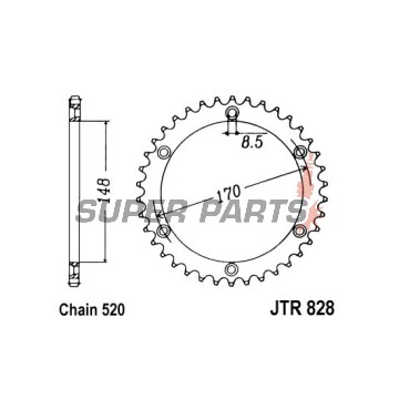 Πίσω γρανάζι -JT- JTR828,50, 50 δόντια, ατσάλινο, Cagiva T4E 350 1987-1991, T4E 500 1987-1990, T4R 350 1987-1991, T4R 500 1987, 1989-1990, Suzuki DR 600 1985-1989, DR 650 1990-1995, DR 750 1989, DR 800 1988-1993, 1999-2000, RM 250 1984-1986