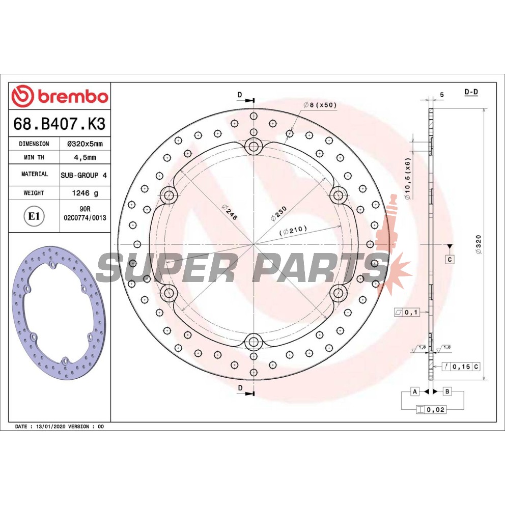 Δίσκος φρένου -BREMBO- 68B407K3, Honda CB500/CBF500, CB500F/CB500X/CB650F, CBR500R/CBR650F