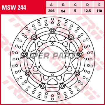 Δίσκος φρένου -TRW- MSW244, 296mm, Honda CB900F Hornet, CBR600F/FS/FA Sport ABS, VTX1800 (1999-2012)