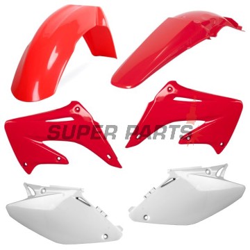 Σετ πλαστικών -POLISPORT- κόκκινο/λευκό, HONDA CR 125/250 2002-2003
