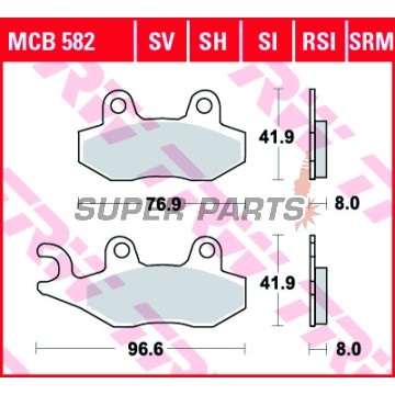 Τακάκια φρένων -TRW- MCB582SI, ATK 250/260/406, CAN-AM Commander/Maverick 800/1000, Kawasaki Brute Force/KLX/KVF/Teryx, Suzuki DR/RM/LT-R, Yamaha TT/WR/XTZ/YFM/YFZ/YXR/YZ (1989-2020)