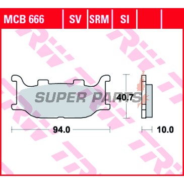 Τακάκια φρένων -TRW- MCB666, Italjet Jupiter 125/150/250, Linhai Main Street 300 & Monarch 125/150, Yamaha FZ6 Fazer, MT-03 660, TDR/TZR 125, XJ/XJ6 Diversion, Tmax, Virago, Drag Star, Midnight Star