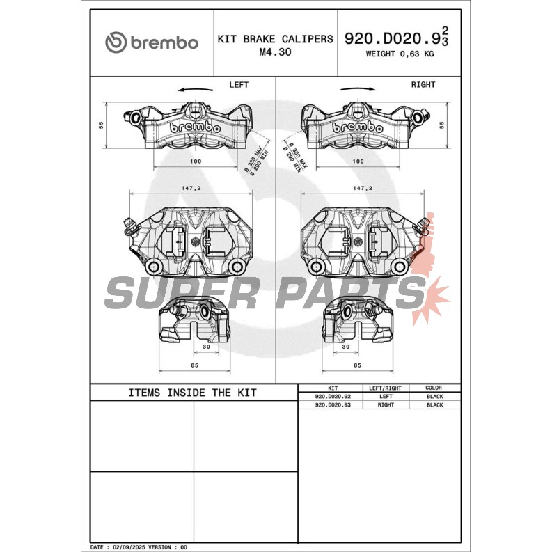 Δαγκάνα φρένου -BREMBO- Aprilia RSV4, Ducati Panigale V4/Streetfighter V4/Superleggera V4, Triumph Rocket 3/Speed Triple/Street Triple/Tiger 900