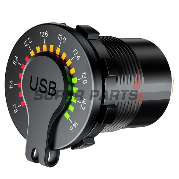 Αντάπτορας USB -4 RIDE- 12V, 2xUSB 3.0 + βολτόμετρο, 2 pin - universal