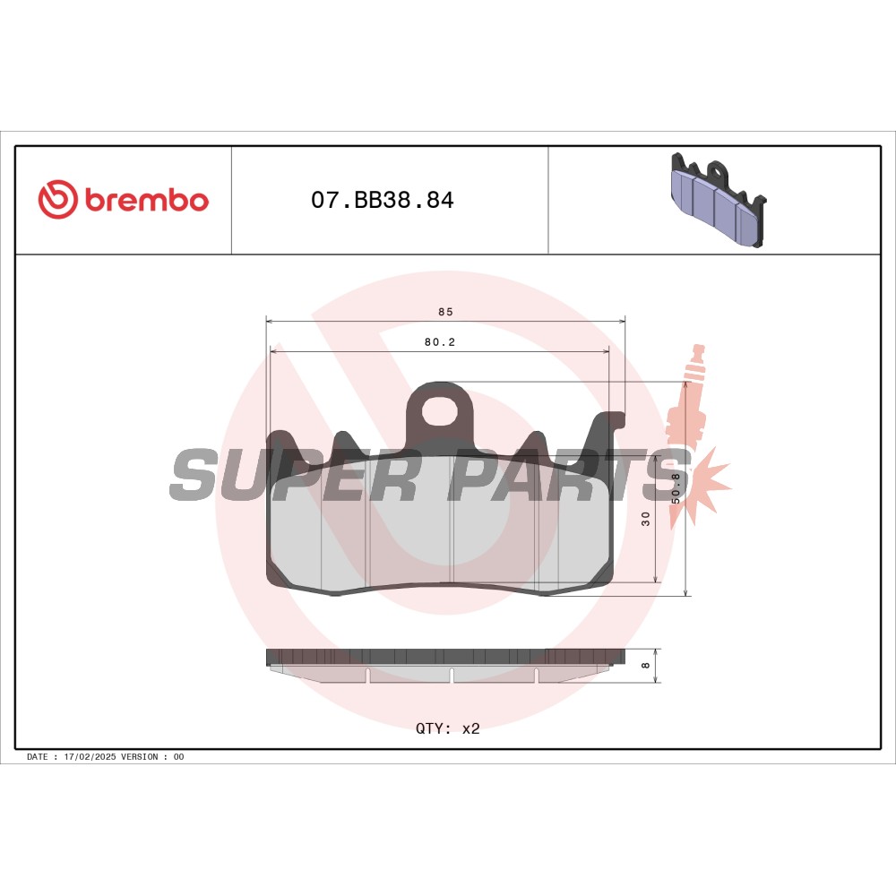 Τακάκια φρένων -BREMBO- 07BB3884, BMW G310/Ducati 939-1262/Triumph Tiger 1215