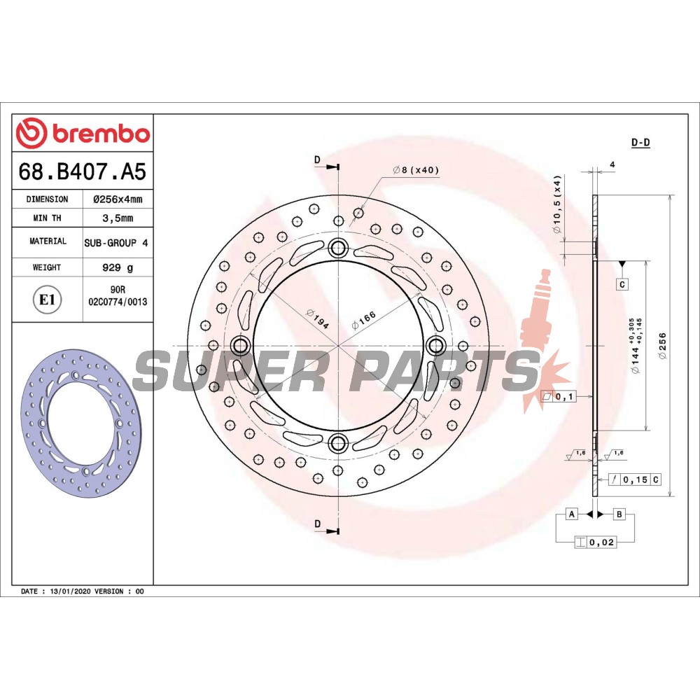 Δίσκος φρένου -BREMBO- 68B407A5, Honda CB450S/CB350SG, NX650 Dominator, XL600V/XL650V/XL700V Transalp, XR650L