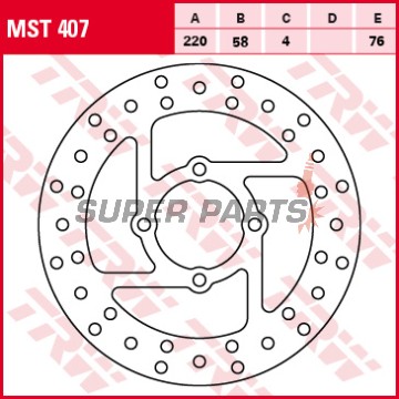 Δίσκος φρένου -TRW- MST407, 220mm, Derbi DXR 200/250 ATV + Yamaha YFM Wolverine/Raptor 350-660R + YFS Blaster 200 + YFZ Banshee 350 (1988-2008)