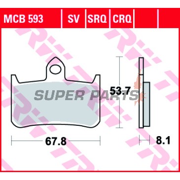 Τακάκια φρένων -TRW- MCB593, Honda CB Hornet 250/900 & X4 1300, NT650 Hawk, RVF400 NC35, RVF750R
