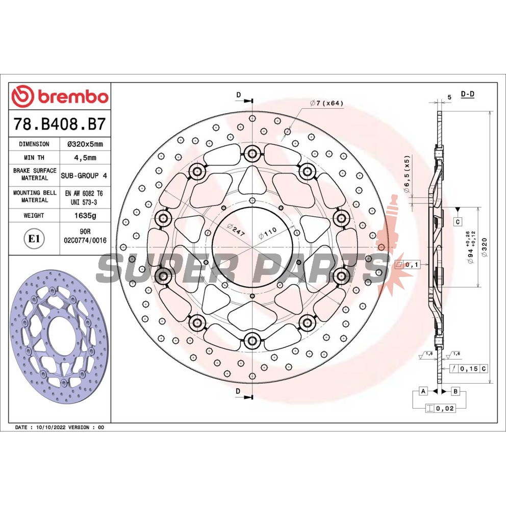 Δίσκος φρένου -BREMBO- 78B408B7, Honda CBR1000RR Fireblade (2017)