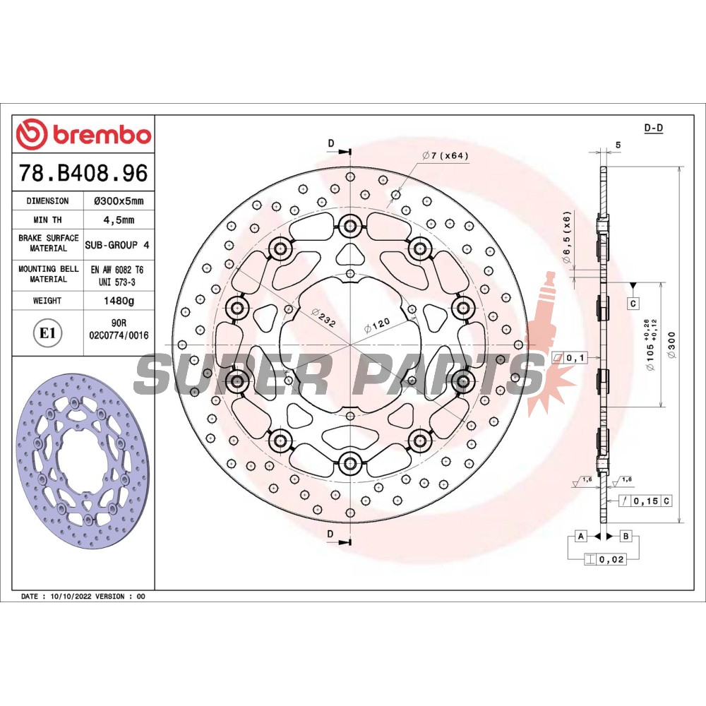 Δίσκος φρένου -BREMBO- 78B40896, BMW F 650-800 GS/ST/CS + G 650GS (1994-2024)