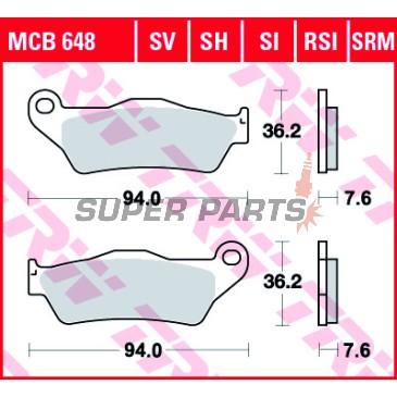Τακάκια φρένων -TRW- MCB648SV, Alfer 250, Aprilia MX/Mana/Pegaso/RST, ATK Cross/Enduro, BMW G450X/HP2, Ducati Monster, Gas Gas EC, Husqvarna SM/TE/WR, KTM Adventure/EXC/SX, Moto Guzzi Stelvio, Yamaha TT/Majesty
