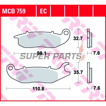 Τακάκια φρένων -TRW- MCB759EC, Honda Innova 125, CBF 125, CBR 125R, Rieju RS-2 50/125 Matrix/Pro