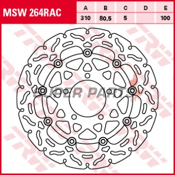 Δίσκος φρένου -TRW- MSW264RAC, 310mm, Kawasaki GTR1400/Concours 14 (2007-2017), Z1000R ABS (2017-2018), ZX-10R Ninja 1000 (2008-2019), ZZR1400/ZX-14 (2006-2013)