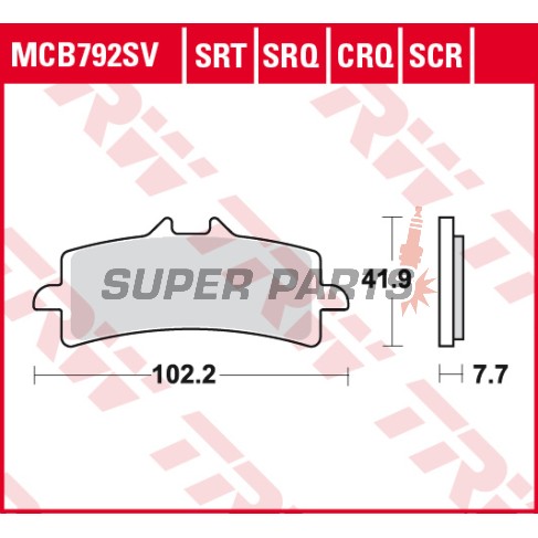 Τακάκια φρένων -TRW- MCB792SV, Aprilia RSV4 1000, Ducati 848/1098/1198/1299, Hypermotard 1100, Monster 1200, Multistrada 1200/1260, Panigale 1199/1299, Streetfighter 1099, Husaberg FS 650, Husqvarna FS 450/Nuda 900, Kawasaki H2/ZX-10R/Z1000, KTM 450/690/9