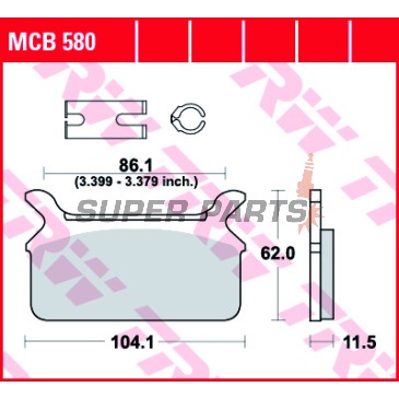 Τακάκια φρένων -TRW- MCB580, Harley-Davidson FLHR/FLHS/FLHT/FLHTC/FLST/FLT/FLTC/FLTR/FXDL 1340 + Honda CB125T/CB125T2 Twin (1978-1998)