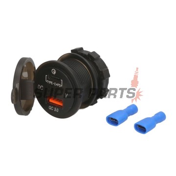 Αντάπτορας, αναπτήρας τσιγάρων -4 RIDE- 12V, 3.6A, USB 3.0 + PD (Power Delivery - type C), βολτόμετρο, 2 pin - universal