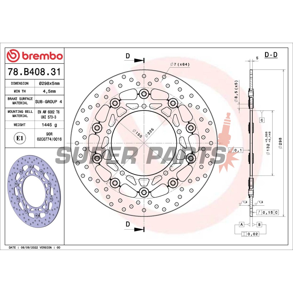 Δίσκος φρένου -BREMBO- 78B40831, Yamaha FZ6 600/MT-03 320-660/MT-09 850-900/XJ6 600/YZF-R6 600 (2003-2022)