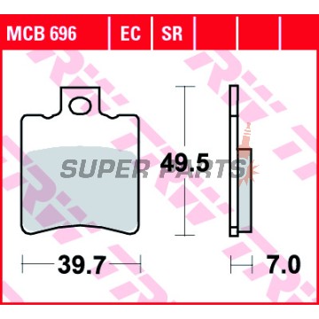 Τακάκια φρένων -TRW- MCB696SR, sintered, Aprilia SR/Leonardo/Gulliver, Benelli K2/Velvet, Gilera Runner/NRG/Typhoon, Honda SH/X8R, Malaguti F10/F12/Ciak, Piaggio NRG/TPH/Typhoon/Zip, Suzuki Katana (1992-2018)