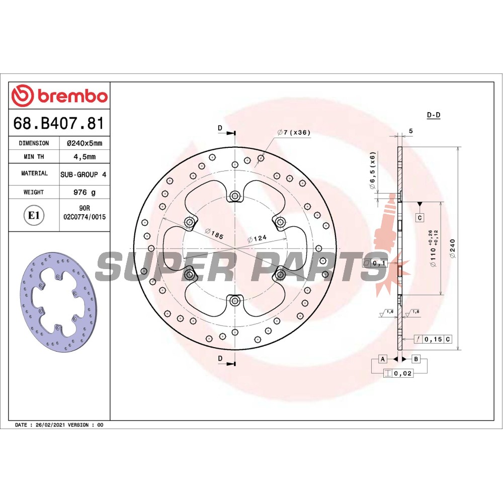 Δίσκος φρένου -BREMBO- 68B40781, Aprilia Pegaso 650ie/Strada/Trail, Benelli TnT 1130/Tornado Tre 1130, BMW F650GS/F650ST, BMW G650 Xmoto/Xcountry/Xchallenge