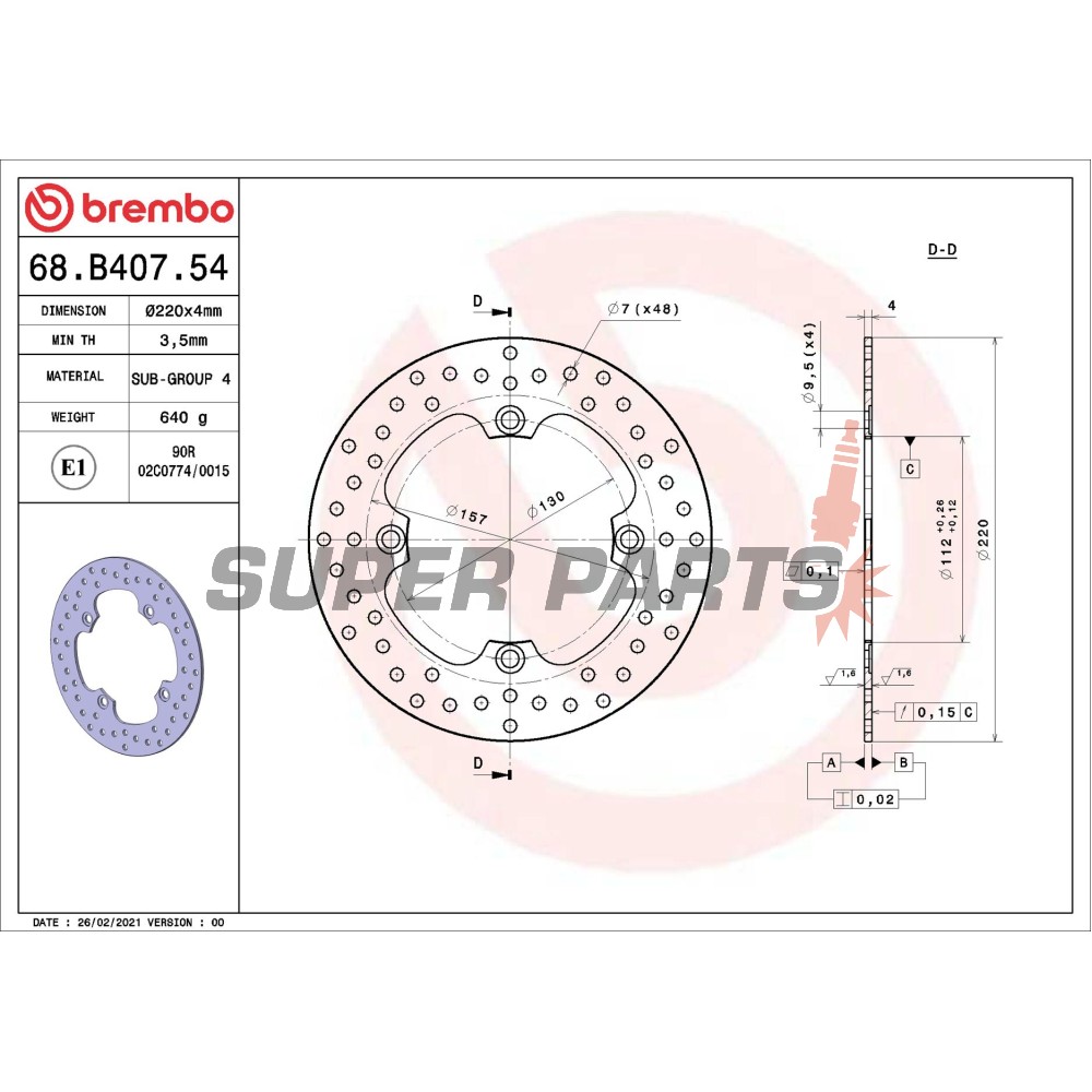 Δίσκος φρένου -BREMBO- 68B40754, Husqvarna CR/SM/TC/TE/WR 125-610 (2000-2011)