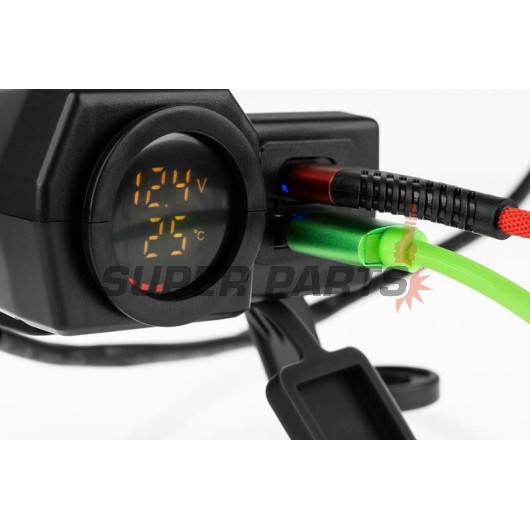 Αντάπτορας USB -4 RIDE- 12V, 2xUSB (Type C) + βολτόμετρο, με βάση καθρέφτη/τιμόνι 22mm - universal