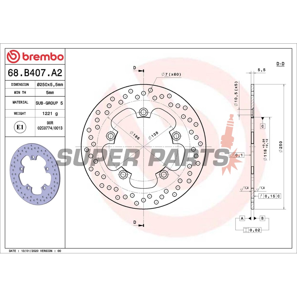 Δίσκος φρένου -BREMBO- 68B407A2, Suzuki AN 650 Burgman (2004-2012)