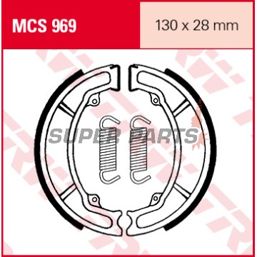 Σιαγόνες φρένων -TRW- MCS969, 130x28mm, Hyosung KR110 Master Kawasaki AE50/80 AR50/80 KC100 KE100 KLF110 KLX110 KMX50 Kazer115R LT/Prairie/Police 110-250 Suzuki A100 AP50 DR-Z70 FR50 GP100 GT50/80L Yamaha XC125 Beluga/Cygnus