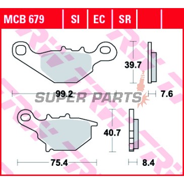 Τακάκια φρένων -TRW- MCB679, Kawasaki KLX/KMX 125, Suzuki AN125/150, DR-Z125/L, RM80/85, TR50 Street Magic, UC125 Epicuro, UG110 Hokuto (1995-2013)