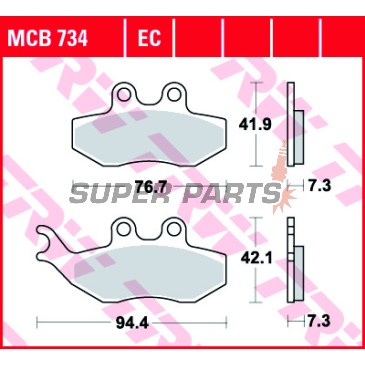 Τακάκια φρένων -TRW- MCB734, Aprilia SX/Tuono 50, Beta Alp, CPI GTS, Derbi GP1/Mulhacen/Senda, Gas Gas Pampera, KTM EXC 125, Malaguti Madison, Peugeot Elyseo/Elystar/Satelis, Piaggio Beverly/GT, Yamaha DT/TZR/XT (1999-2018)