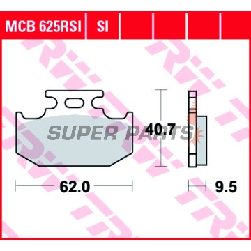 Τακάκια φρένων -TRW- MCB625RSI, Cannondale MX400/440, Kawasaki KDX/KLX/KX, Suzuki DR/DR-Z/RM/RMX, Yamaha DT/TT/TT-R/WR/XT/YZ (1989-2018)