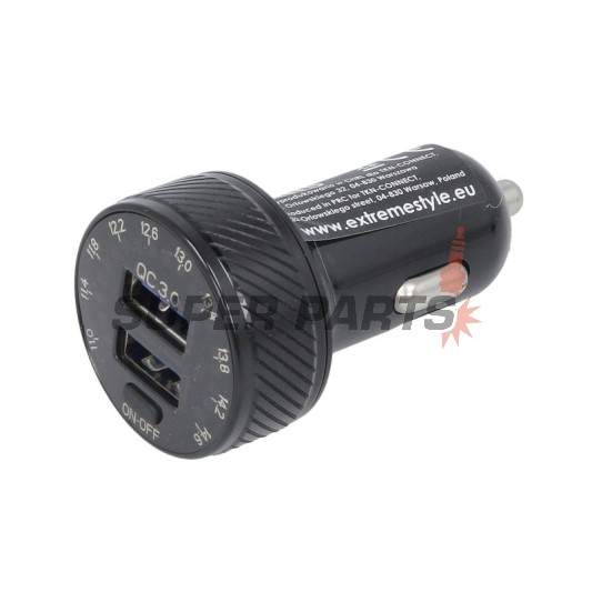 Αντάπτορας USB για αναπτήρα -4 RIDE- 12V, 2xUSB 3.0 + βολτόμετρο - universal