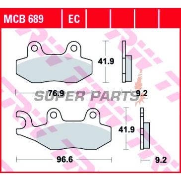 Τακάκια φρένων -TRW- MCB689, Kawasaki KLF/KVF/KX/KLX, Kymco Agility/Grand Dink/Stryker, Suzuki Burgman, Peugeot Satelis, Honda Rebel/NSR, Husqvarna TE 610, Yamaha YZ (1989-2017)