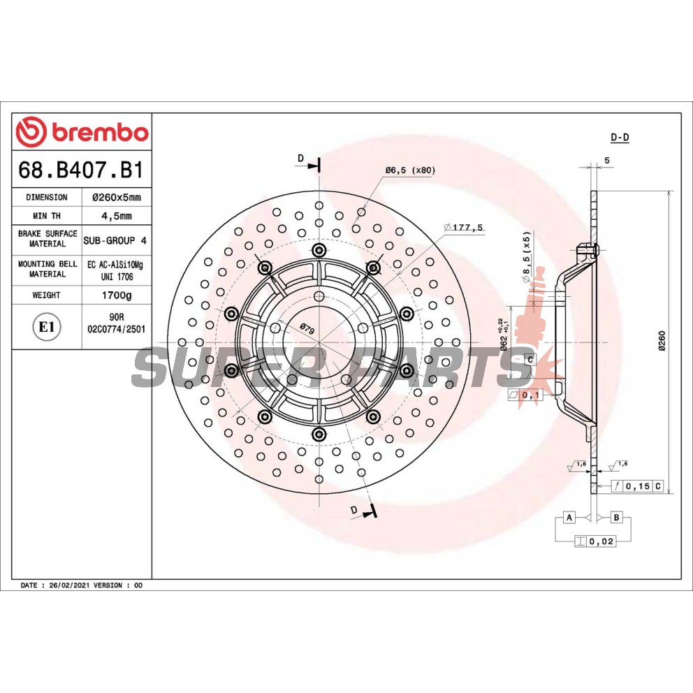 Δίσκος φρένου -BREMBO- 68B407B1, BMW R 45-100/6/7/RS/CS/G/S (1973-1984)