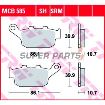 Τακάκια φρένων -TRW- MCB585SH, Buell Blast, M2, S3, X1, XB12R/S/SS, XB9S 1998-2009; Honda CB, CBR, FMX, NC, NSR, NT/NTV, NX, XL/XRV 1986-2015; Triumph Daytona, Street Triple, Tiger 2000-2020; Yamaha XJ6 2009-2012