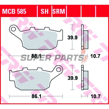 Τακάκια φρένων -TRW- MCB585, Buell Blast, M2, S3, X1, XB12R/S/SS, XB9S 1998-2009; Honda CB, CBR, FMX, NC, NSR, NT/NTV, NX, XL/XRV 1986-2015; Triumph Daytona, Street Triple, Tiger 2000-2020; Yamaha XJ6 2009-2012