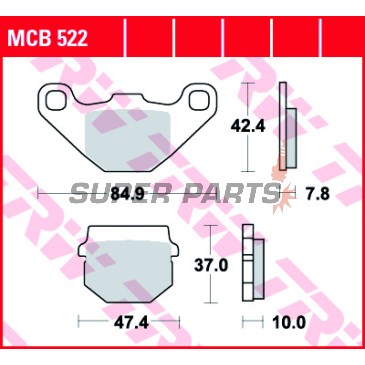 Τακάκια φρένων -TRW- MCB522, Adly Cat/G-Shock/Super Sonic/Thunderbike 50-125, Aprilia RS4 125, SX 50, Honda MB/MCX 80, Kawasaki AR/KD/KDX/KMX/KSR/KX 50-250, KTM SX 60/65, Peugeot Speedfight/Buxy/Trekker/Vivacity 50-100, Suzuki AH Address, RM 80X