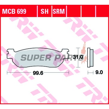 Τακάκια φρένων -TRW- MCB699, Yamaha VP X-City 250, YP Majesty 250, X-Max 125/250/400 ABS & Sport (1998-2017)