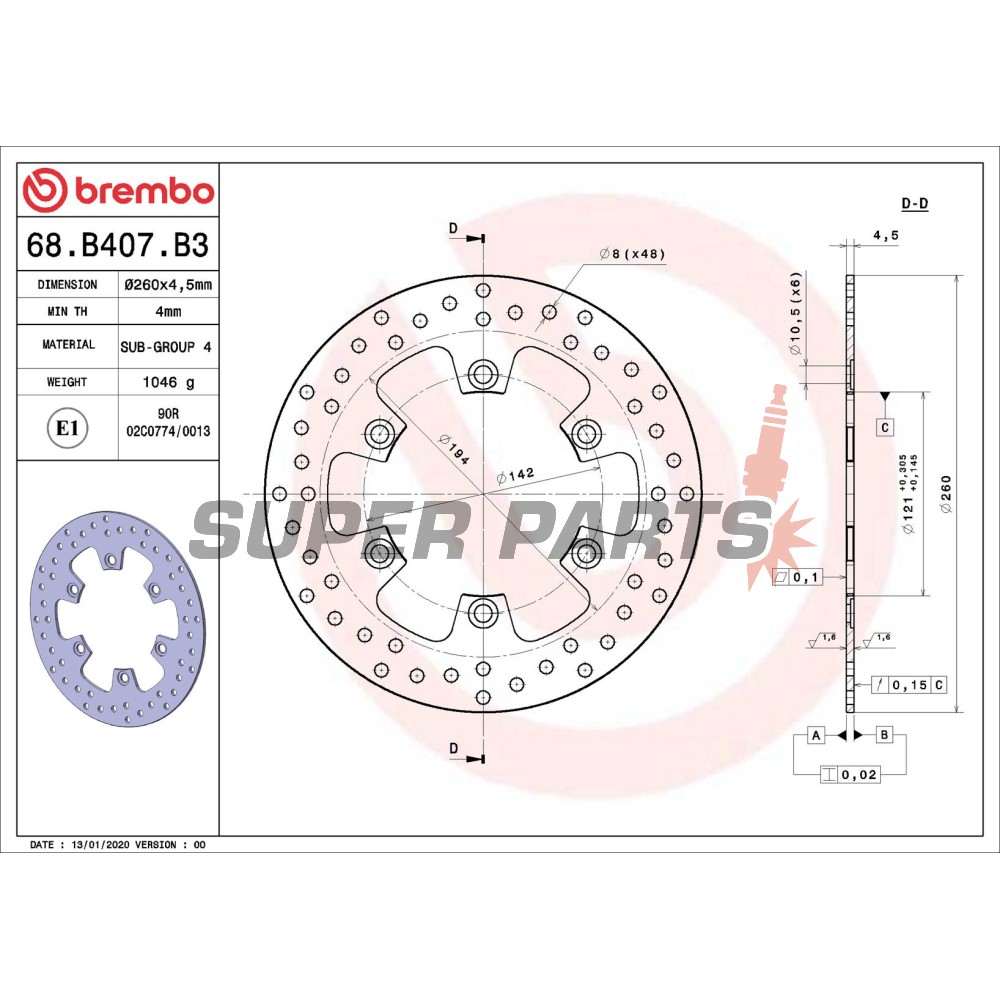 Δίσκος φρένου -BREMBO- 68B407B3, Suzuki AN Burgman 250-400 (1998-2002)