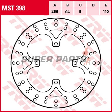 Δίσκος φρένου -TRW- MST398, 256mm, Honda VFR750F/VFR800F V-Tech + Piaggio Beverly 125-500/Carnaby 125-300/X8 150-400/X9 500 (1990-2013)