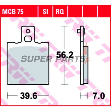Τακάκια φρένων -TRW- MCB75RQ, Aprilia RS 50/125/250, AF1 125, Tuareg 125/350, Ducati Monster 600/900/1000, 916, SS 750/900, Cagiva Mito 125, Raptor 650, Elefant 750, KTM GS 125/500, MX 125/500, Moto Guzzi California 1100, Daytona 1000, V11 1100, Husqvarna