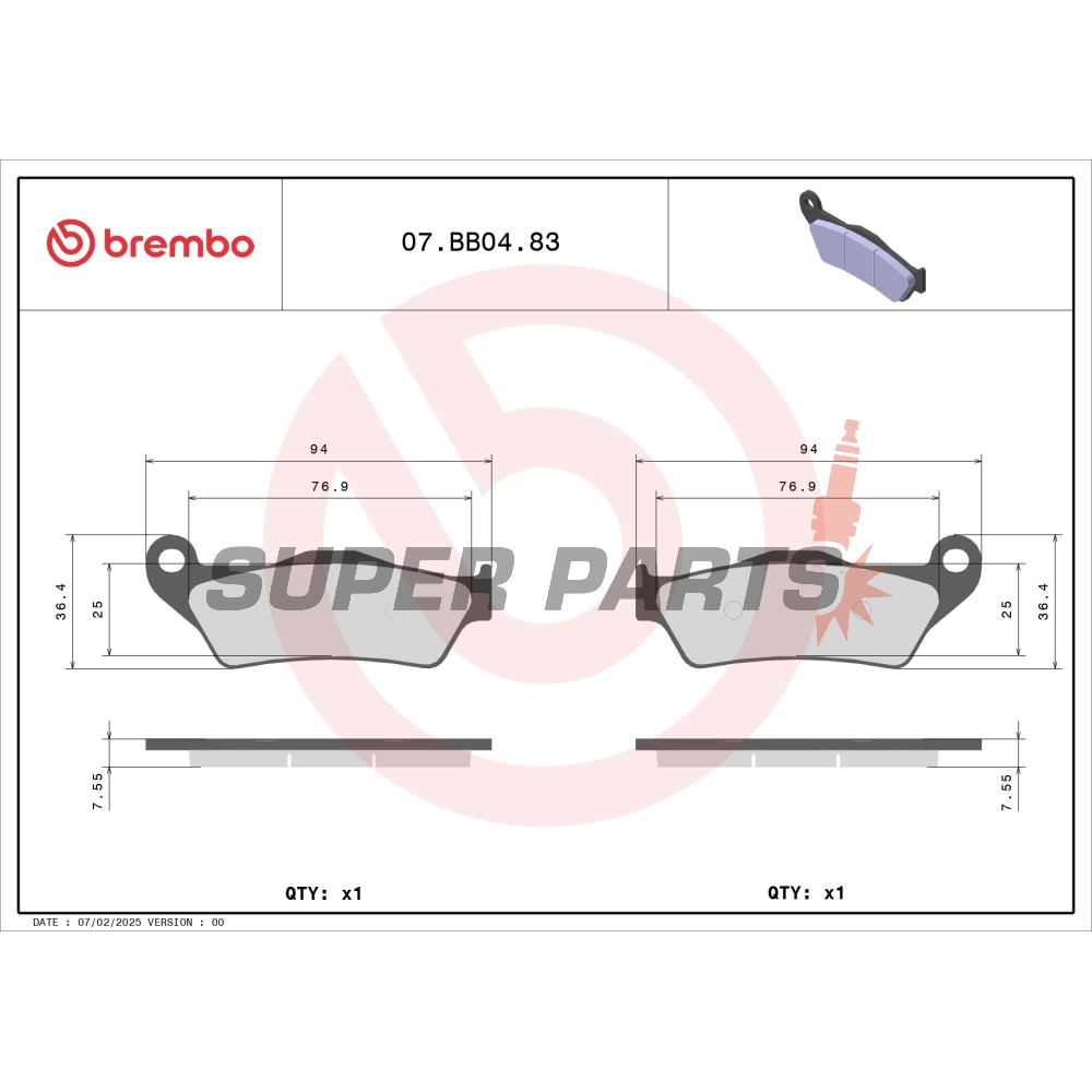 Τακάκια φρένων -BREMBO- 07BB0483, Alfer AR/VR/No, Aprilia MX/Pegaso/RST/RX/SX, ATK 125/250/260/406/Cross/Dirt/Enduro/MX/Quad/Supermotard, Beta RR, BMW G/HP2/K/R, Cagiva City/Elefant, Ducati Monster/Multistrada, Gas Gas EC/Enducross/MC/TT/Wild, KTM EXC/SX/