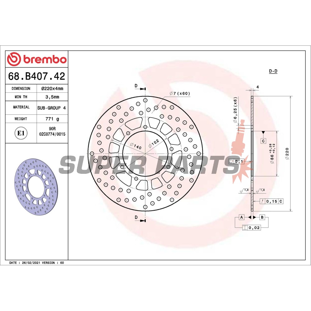 Δίσκος φρένου -BREMBO- 68B40742, Yamaha XT 600E/600Z Tenere, XTZ 660 Tenere (1986-2003)